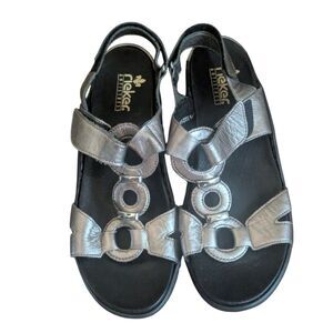 Rieker Antistress Sandals  US 8.5 Metallic Leather Comfort Strappy Walking Shoe